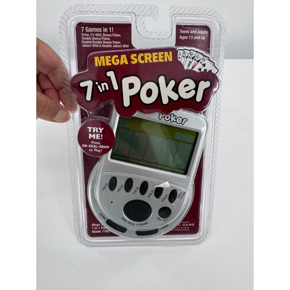Classic Game Collection 7 in 1 Poker‎ Game Silver Mega Screen 77801 Handheld New